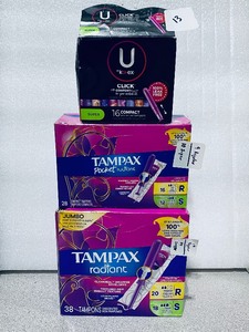 lot 149 image: Lot Of 3 New Other - Tampax & Kotex Tampons - As Shown - (READ)