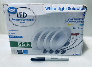 lot 165 image: New Other Great Value LED Recessed Downlight 6-Inch, 65 Watt Equivalent - As Shown - (READ)