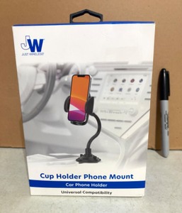 lot 45 image: New Open Box - Just Wireless Cup Holder Phone Mount, Car Phone Holder - As Shown