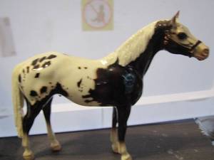 lot 112 image: BREYER COLLECTIONS  STORM   2016 COLLECTORS CLUB STUD SPIDER  BLACK BLANKET APPALOOSA
