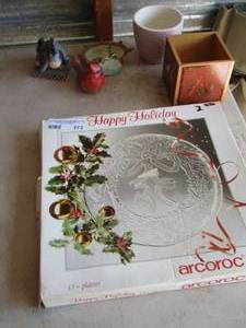 lot 173 image: happy holidays arcoroc 13 platter in box- misc. home dcor