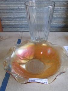 lot 182 image: large vase- carnival glass fruit bowl