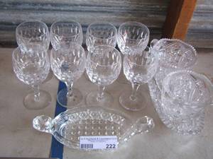 lot 222 image: crystal wine glasses, creamer and sugar dish and more