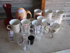 lot 223 image: vase, handled coffee cups, shot glasses and more