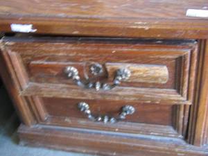 lot 228 image: 2 draw wooden side table needs a little tlc