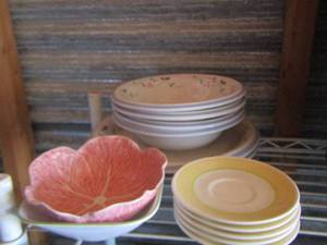lot 236 image: dinner plates, bowls, tea cups, flower design bowl