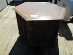 lot 264 image: hexagon shape side table with a door