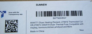 lot 280 image: APPLIANCE PARST - Whirlpool dryer heating element  8544771  In Boxes PACKAGING  SEE DESCRIPTION