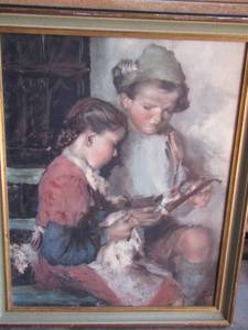 lot 386 image: ART - BROTHER and SISTER BY PAUL MATHIAS PADUA  1950  PRINT  FRAMED