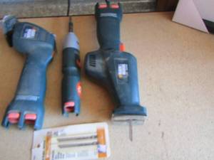 lot 391 image: BLACK & DECKER SABRE SAW W BLADE , DRILL & SANDER  -NO BATTERIES