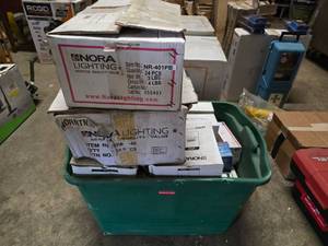 lot 51 image: Large Lot of Nora Lighting Misc Lights & Accessories.  Includes Everything In Tote.