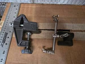 lot 213 image: Lot of 2 Mini Vises.  Tabletop Clamp Vise & Fly Tying Vise