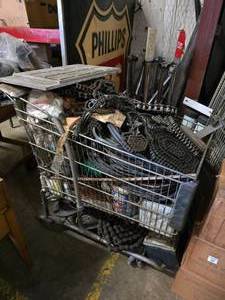 lot 133 image: MYSTERY CART  Includes Everything On The Cart  Includes Some MASSIVE Chains  Cart Included.