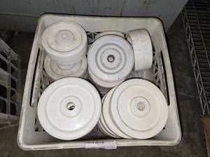 lot 227 image: Tote FULL of Heavy Duty White Non-Marking Casters Up to 6.  26 Casters Total