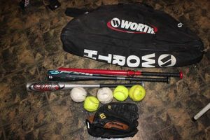 lot 146 image: BaseballSoftball Bats, Softballs, Wilson Basedball Glove andf baswerball Gear Bag