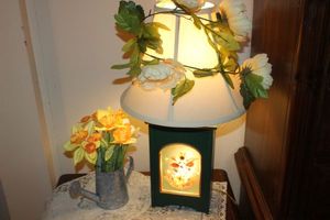 lot 296 image: Lamp with an Accent Light In The Base and galvanized Watering Can Vase