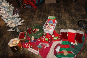 lot 433 image: Christmas Decorations, Stockings, Tree Skirt and More