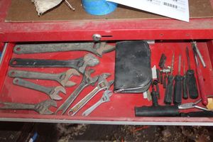 lot 230 image: Contents od drawer .. Different Sizes of Cressent wrenches and Tire Plug Tools