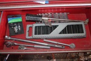 lot 231 image: Contents of Drawer, Socket Wrenches, Vintage Torque Wrench, Deep and Impact Sockets