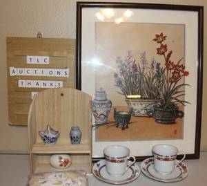 lot 301 image: Asian Feng Shui Potted Flowers Floral Wall Picture Framed Art Print