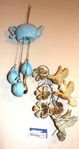 lot 310 image: Ceramic Teapot windchime and Hummingbird wall decor