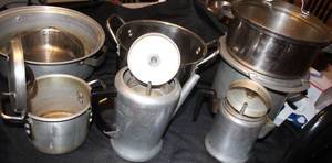 lot 308 image: Vintage Tea Pots, and Aluminum Percolator