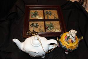 lot 315 image: Elephant Home Decor Including White Ceramic Tea Pot