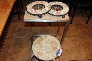 lot 321 image: Small table and Round Plant stand and Plant movers one needs a caster replaced