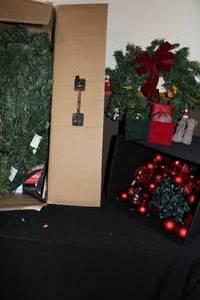 lot 434 image: Four Foot Christmas Tree in the Box, Wreath, and other Decorations
