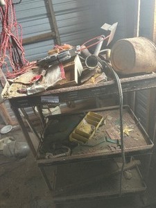 lot 387 image: 4 FT METAL SHELF WITH CONTENTS