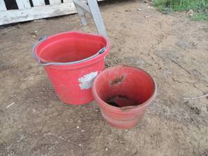 lot 418 image: 2 red feed buckets