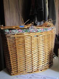 lot 14 image: wicker basket full of womens scarfs