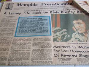 lot 32 image: Death of Elvis Presley Newspaper  MEMPHIS, TN  AUG. 17, 1977 & US MAGAZINE FEB 1979