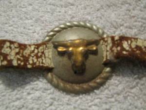 lot 170 image: BRACELET - LONGHORN ON METAL, W LEATHER STRAP