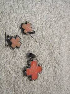 lot 136 image: Pink Turquoise cross necklace pendant and earrings