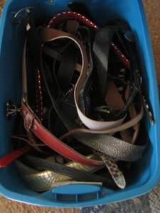 lot 192 image: blue tote full of belts mostly womens