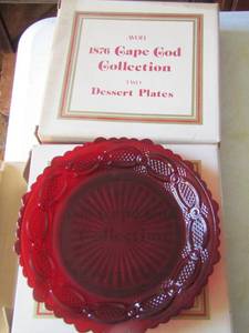 lot 205 image: Avon CAPE COD Red glass dessert plates  in boxes  -  2 sets of 2