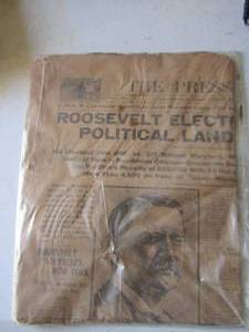 lot 213 image: Roosevelt Newspaper article - ROOSEVELT ELECTED  - THE REPUBLIC NOVEMBER 9, 1904