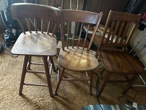 lot 268 image: 3 WOODEN CHAIRS - ONE IS BAR HEIGHT