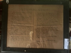 lot 164 image: GETTYSBURG  ADDRESS ON PARCHMENT - ANTIQUE FRAMED   15 X 18