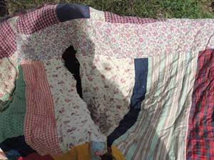 lot 294 image: VINTAGE QUILTS   BOTH DAMAGED WITH STAINS  TEARS OR HOLES - PROJECT PIECES