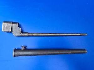 lot 9 image: Vintage British WWII SMLE No. 4 MKII Spike Bayonet w Scabbard