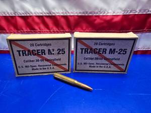 lot 42 image: Tracer M25 30-06 Springfield Mil-Spec Ammo w Orange Tip.  20 Rounds Per Box.  QUANTITY 2 BOXES.  BID IS TIMES THE QUANTITY