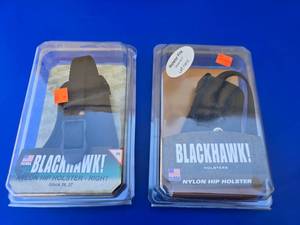 lot 17 image: Lot of 2 Blackhawk Glock 26 & 27 Holsters.  Right Hand & Left Hand (Left Hand Can Also Be Right Handed Draw Middle of Back)