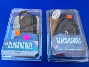 lot 18 image: Lot of 2 Blackhawk Glock 26 & 27 Holsters.  Right Hand & Left Hand (Left Hand Can Also Be Right Handed Draw Middle of Back)