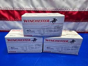 lot 122 image: Winchester 40 S&W 165gr Ammo.  100 Rounds Per Box.  QUANTITY 3 BOXES.  BID IS TIMES THE QUANTITY