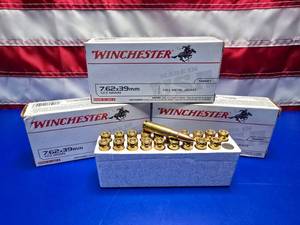 lot 125 image: Winchester 7.62x39mm 123gr Ammo.  20 Rounds Per Box.  QUANTITY 3 BOXES.  BID IS TIMES THE QUANTITY