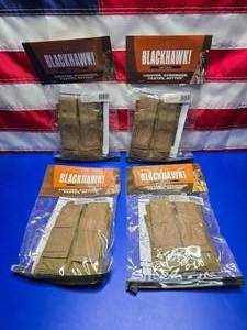 lot 212 image: Lot of 4 Blackhawk Tactical 51PM01CT Belt Mounted Double Mag Pouch, Coyote Tan