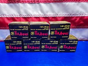 lot 242 image: Tul Ammo 7.62x39mm 122gr Ammo.  20 Rounds Per Box.  QUANTITY 7 BOXES.  BID IS TIMES THE QUANTITY