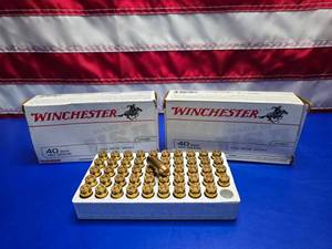 lot 249 image: Winchester .40 S&W 165gr Ammo.  50 Rounds Per Box.  QUANTITY 2 BOXES.  BID IS TIMES THE QUANTITY